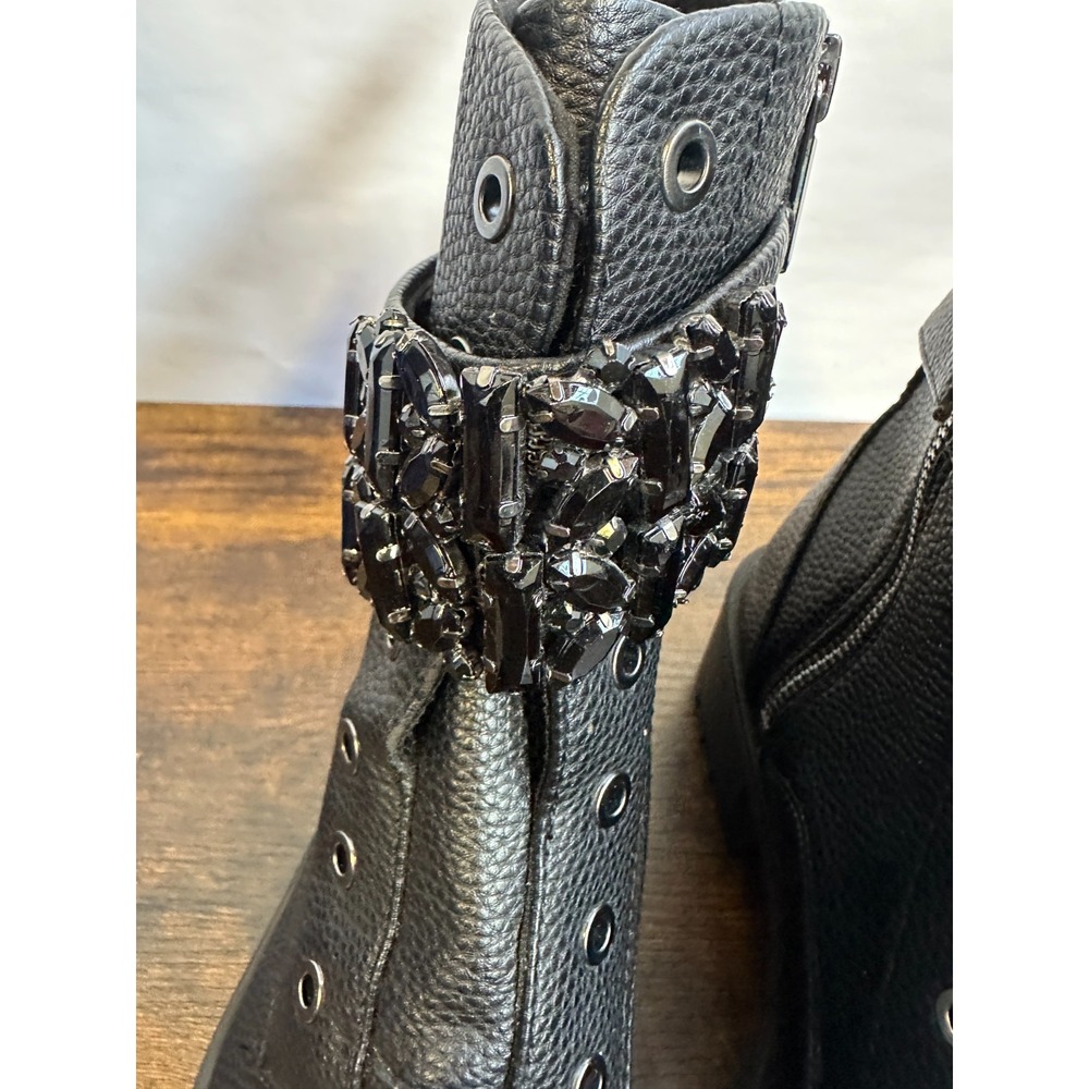 Karl Lagerfeld Paris Payson Black Crystal Embellished Combat Boots Mens 8.5 E22 - Picture 7 of 15